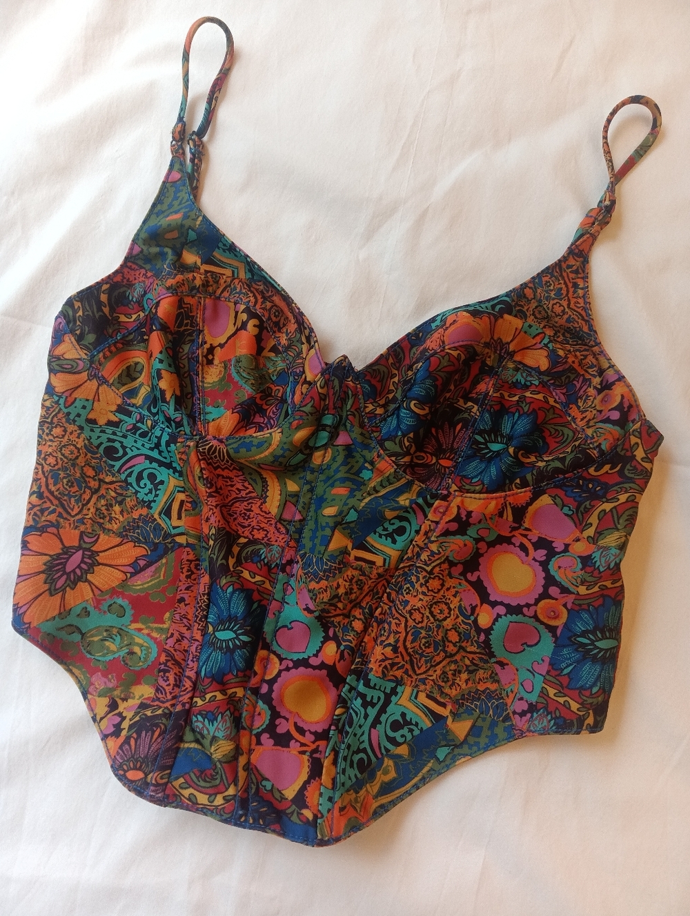 Urban Outfitters Corset Top Psychedelic Floral Bustier Y2K Boho Festival
